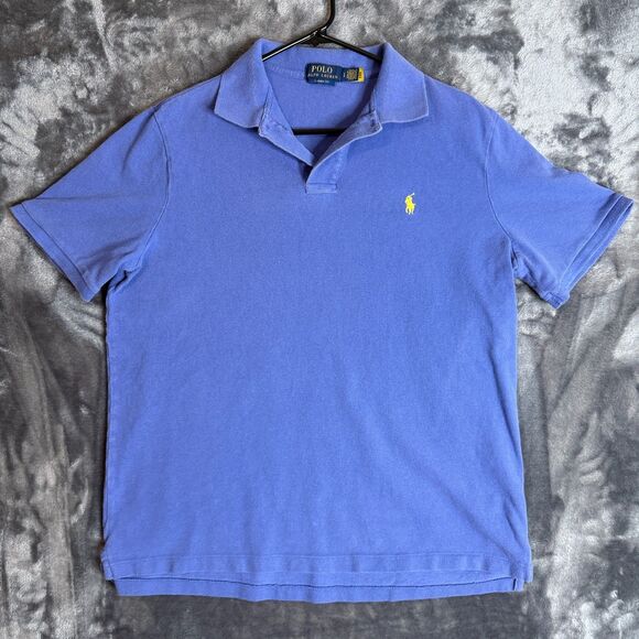 Polo Ralph Lauren Blue Collard Small Yellow Pony Short Sleeve Size Large Classic - Picture 1 of 7